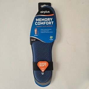 Airplus Memory Comfort Insoles Mens 7-13 Blue Memory Plus Foam Shoe Inserts NEW